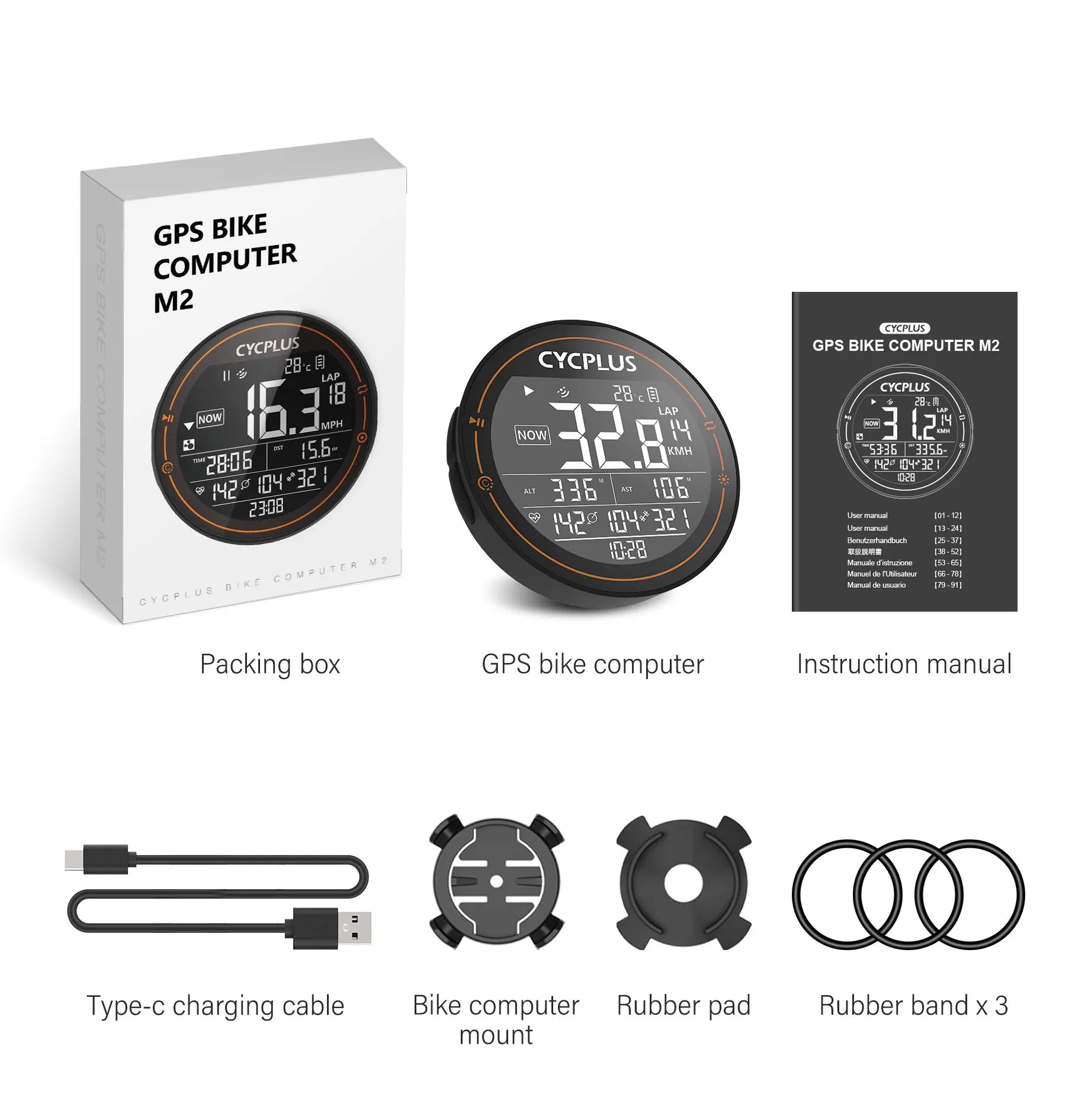 M2 GPS Bicycle Computer - Waterproof Speedometer with Bluetooth and ANT+