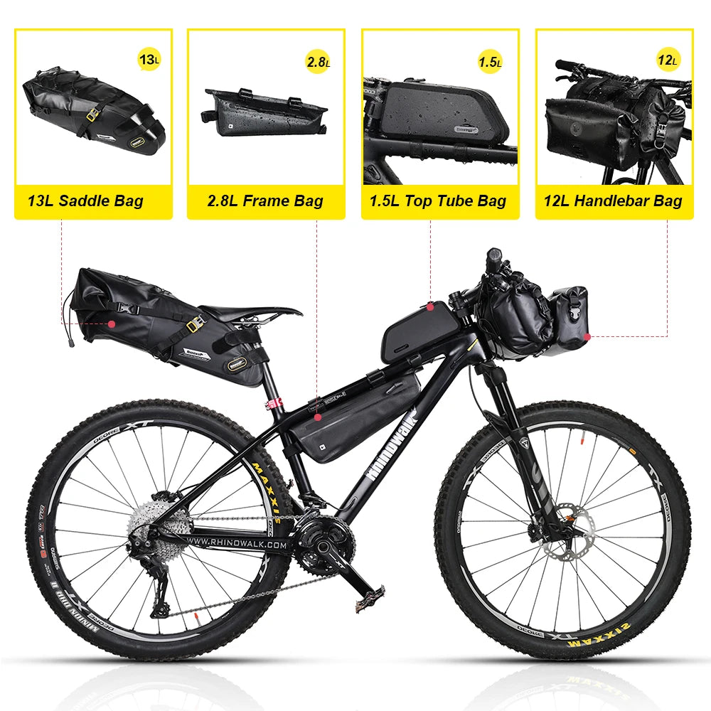 Waterproof Bicycle Handlebar and Frame Bag Set - Long-Distance Cycling Pannier