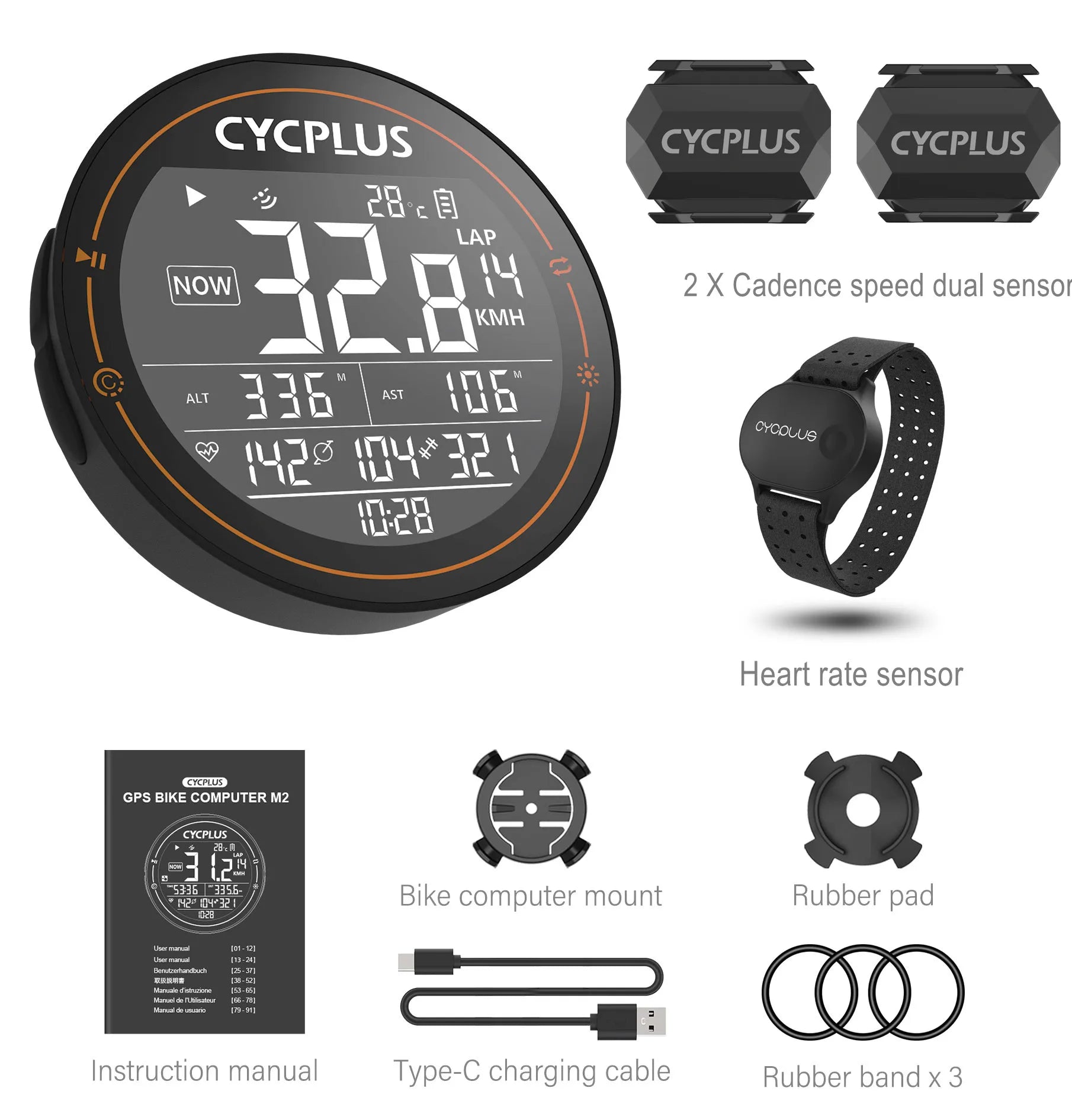 M2 GPS Bicycle Computer - Waterproof Speedometer with Bluetooth and ANT+