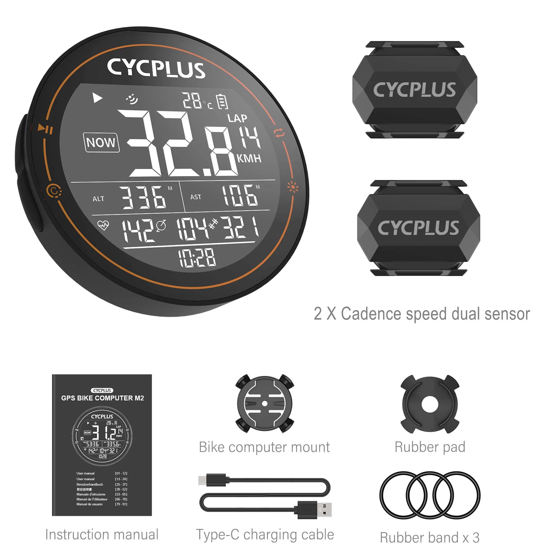 M2 GPS Bicycle Computer - Waterproof Speedometer with Bluetooth and ANT+