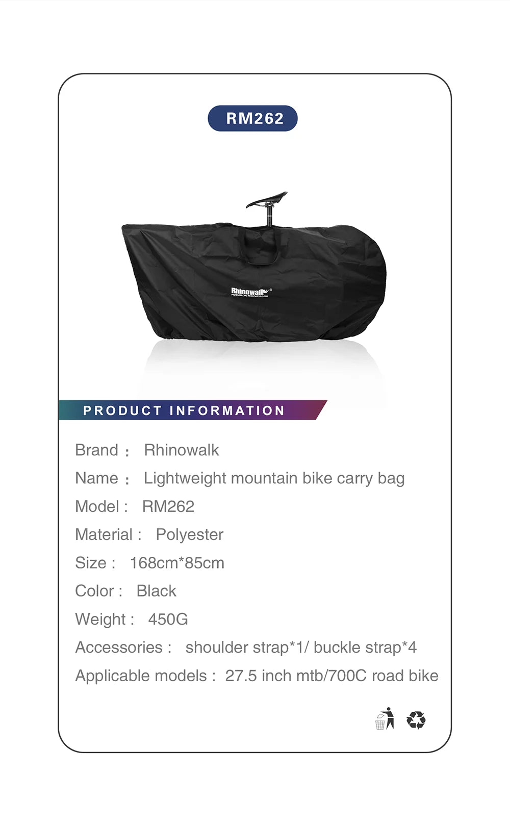 Portable Bicycle Carry Cover for 26-27.5 Inch MTB and 700C