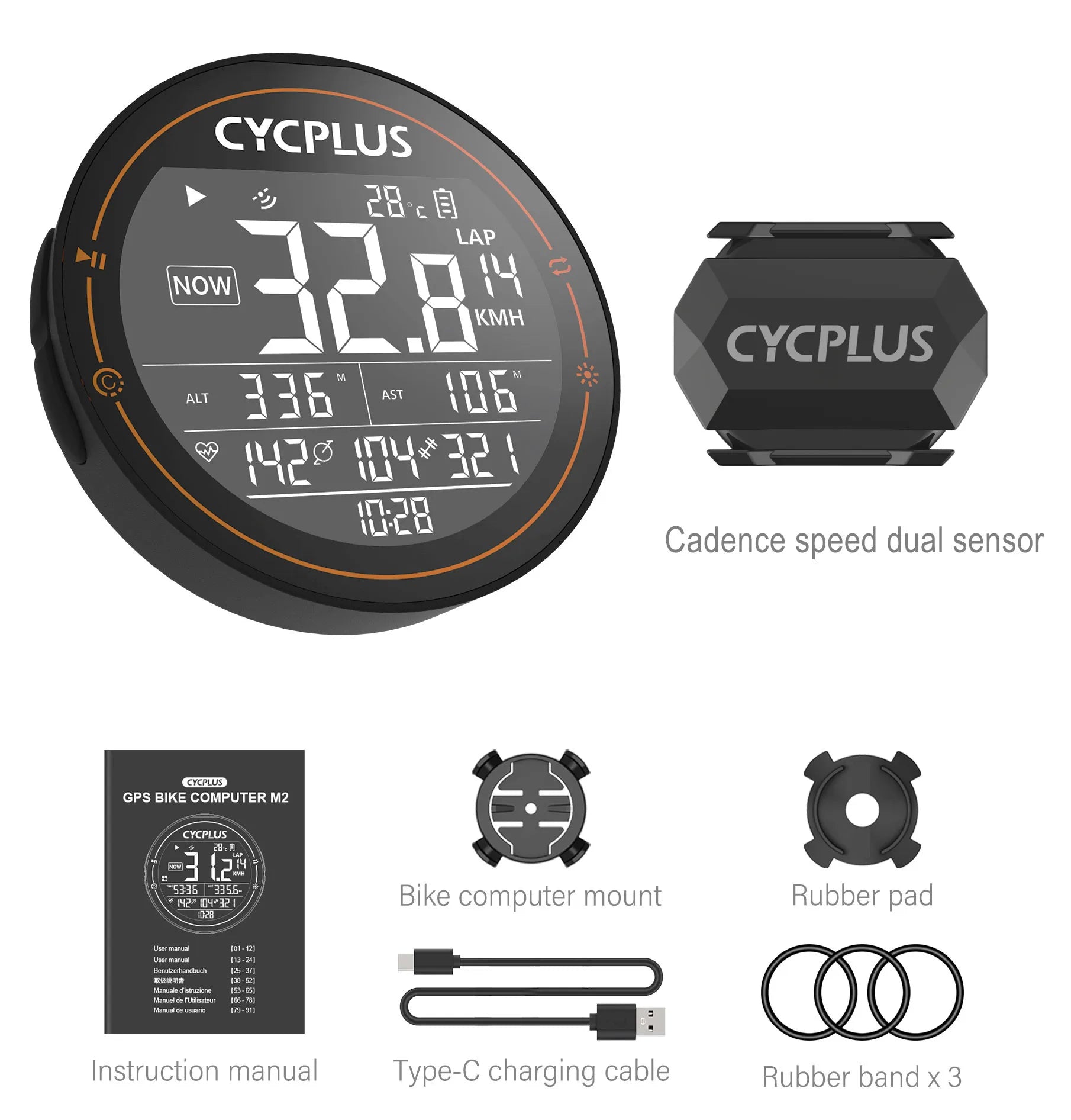 M2 GPS Bicycle Computer - Waterproof Speedometer with Bluetooth and ANT+