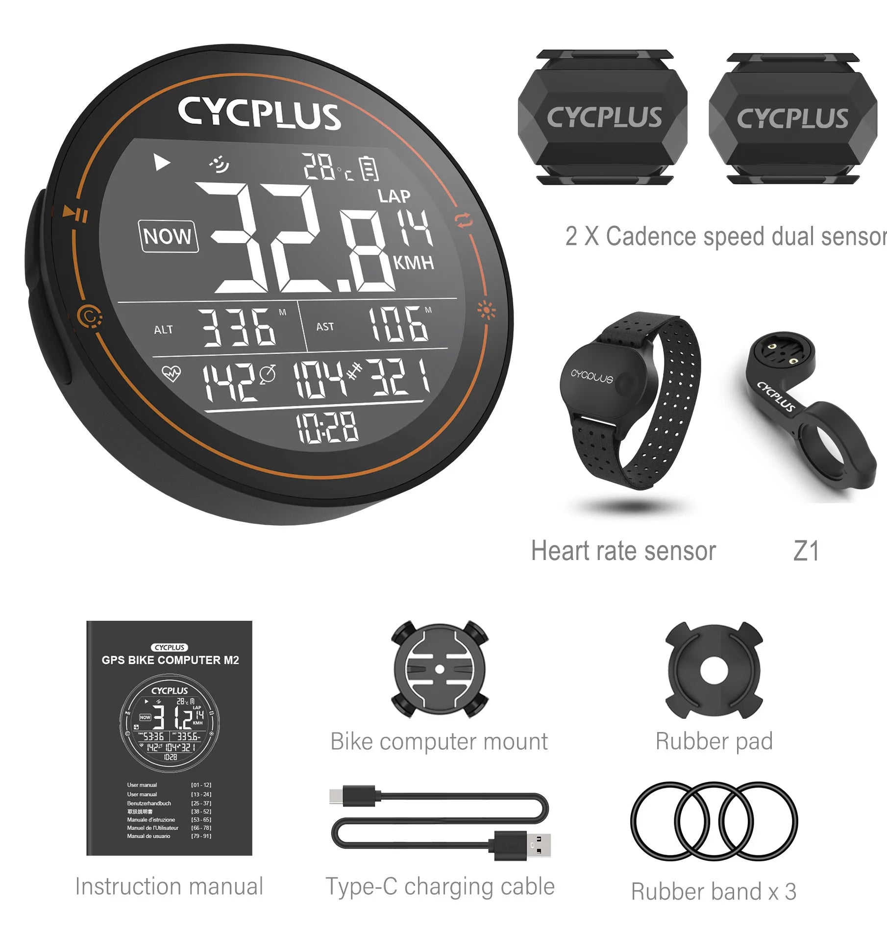 M2 GPS Bicycle Computer - Waterproof Speedometer with Bluetooth and ANT+