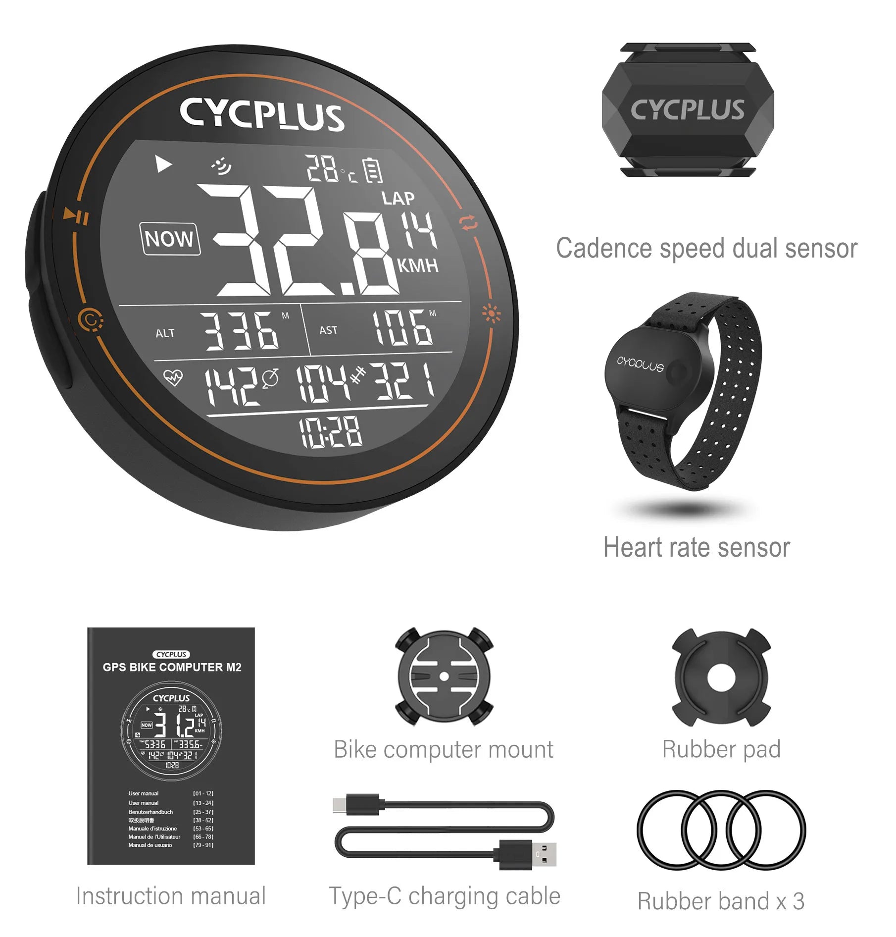 M2 GPS Bicycle Computer - Waterproof Speedometer with Bluetooth and ANT+