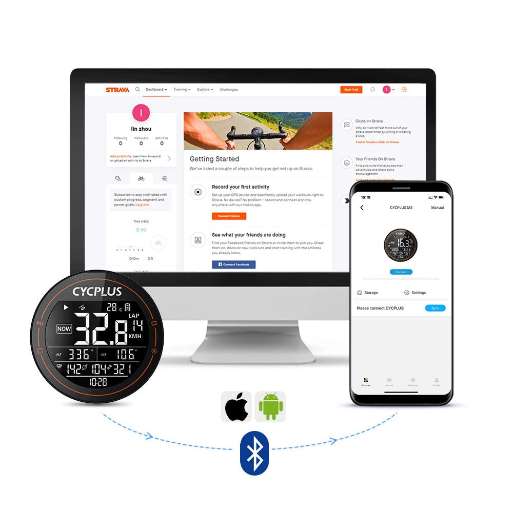 M2 GPS Bicycle Computer - Waterproof Speedometer with Bluetooth and ANT+