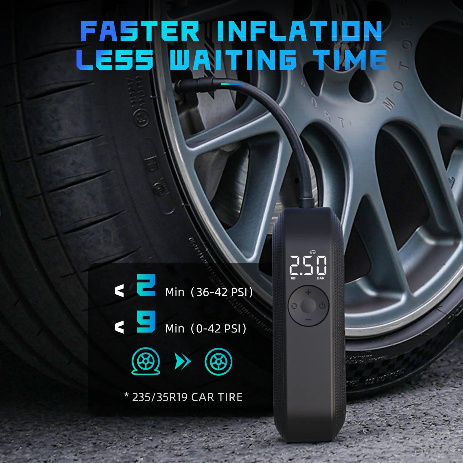 A14 Portable Electric Air Inflator - 150PSI Rechargeable Bicycle Pump