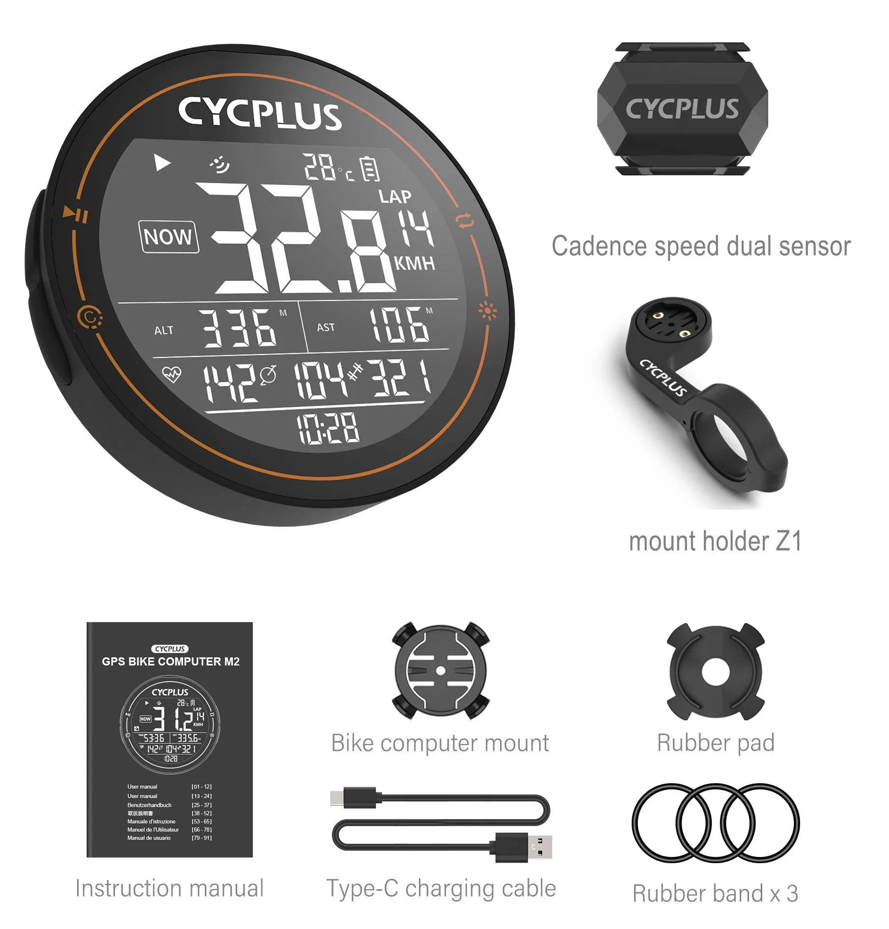 M2 GPS Bicycle Computer - Waterproof Speedometer with Bluetooth and ANT+