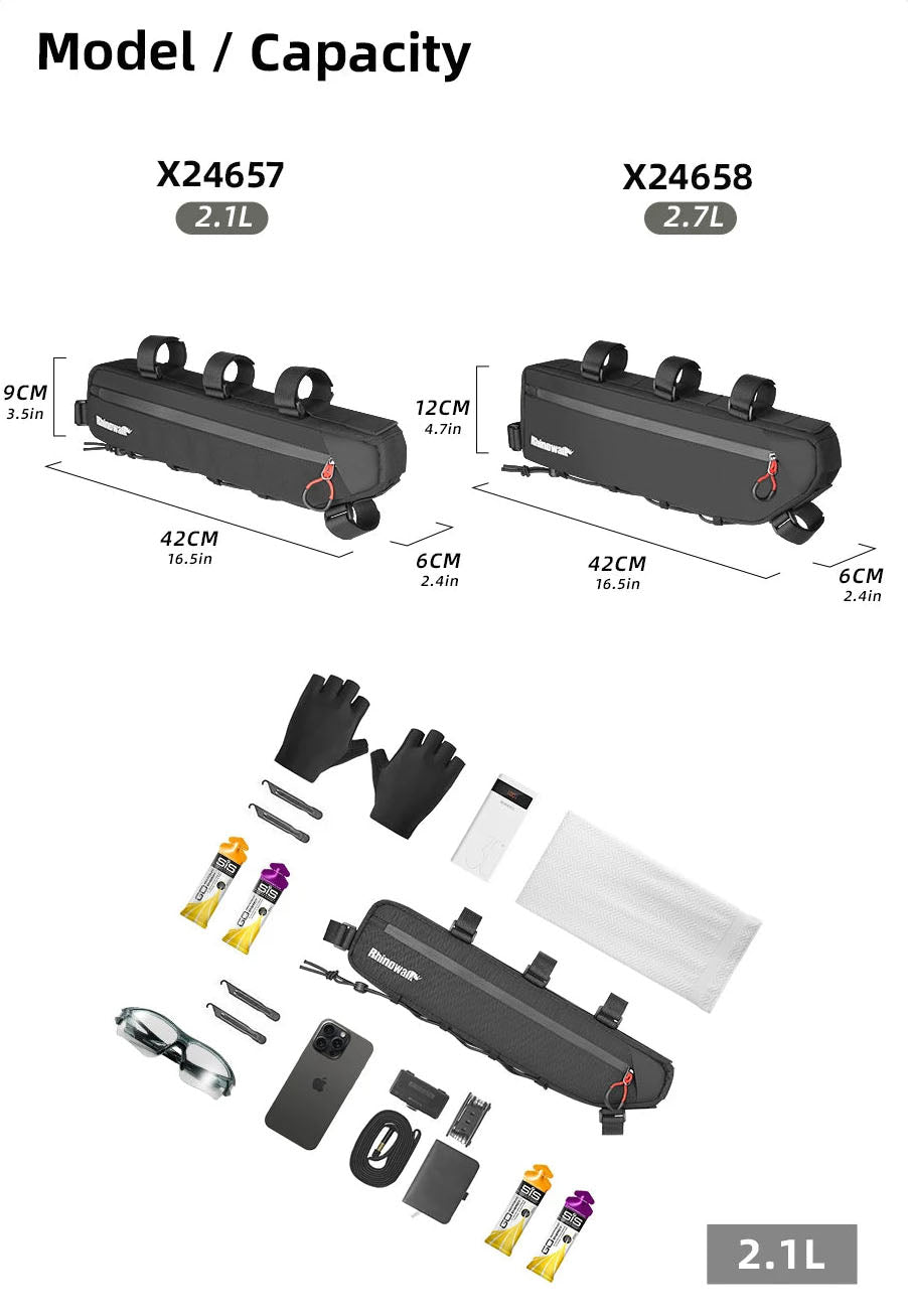Splash-Proof Bike Frame Bag (2.1L-2.7L)