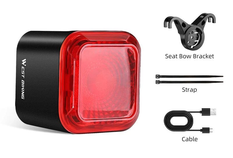 Smart Sensing Bike Tail Light - IPX5 Waterproof, Type-C Charging