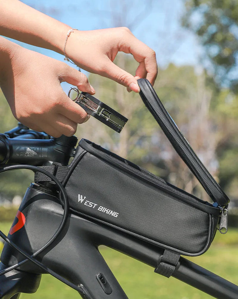 Waterproof Bicycle Front Frame Bag - 7 Inch Touch Screen Phone Holder