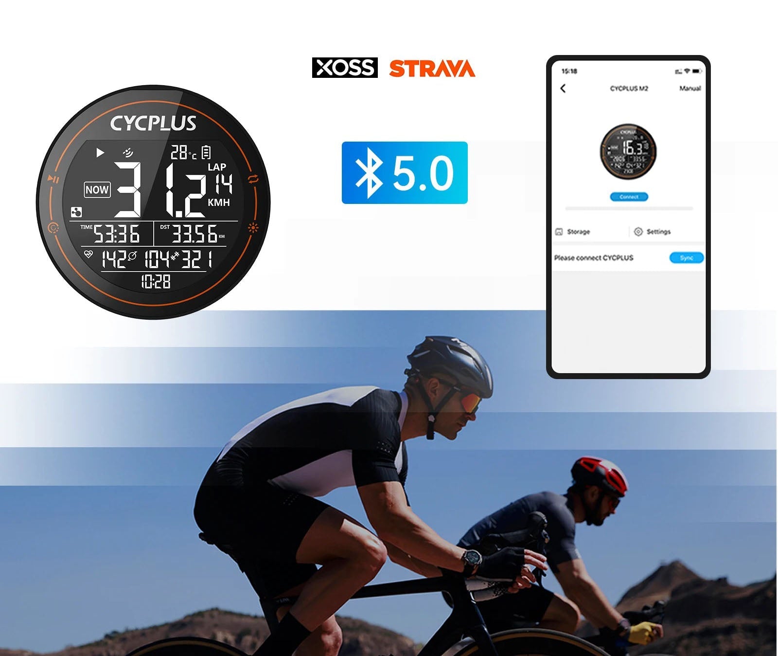 M2 GPS Bicycle Computer - Waterproof Speedometer with Bluetooth and ANT+