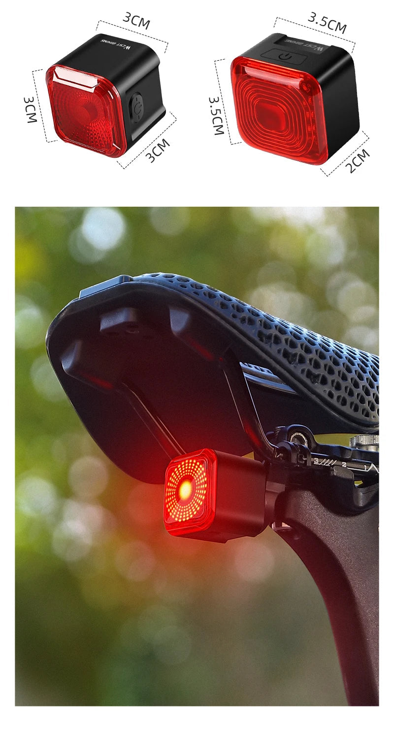 Smart Sensing Bike Tail Light - IPX5 Waterproof, Type-C Charging