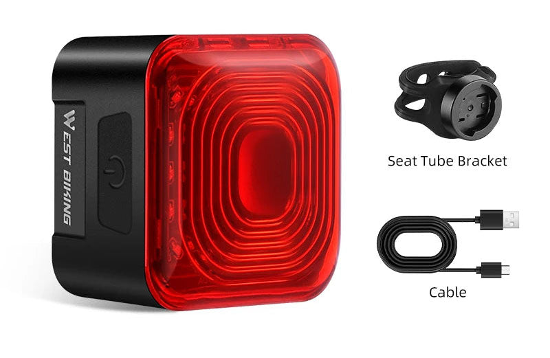 Smart Sensing Bike Tail Light - IPX5 Waterproof, Type-C Charging