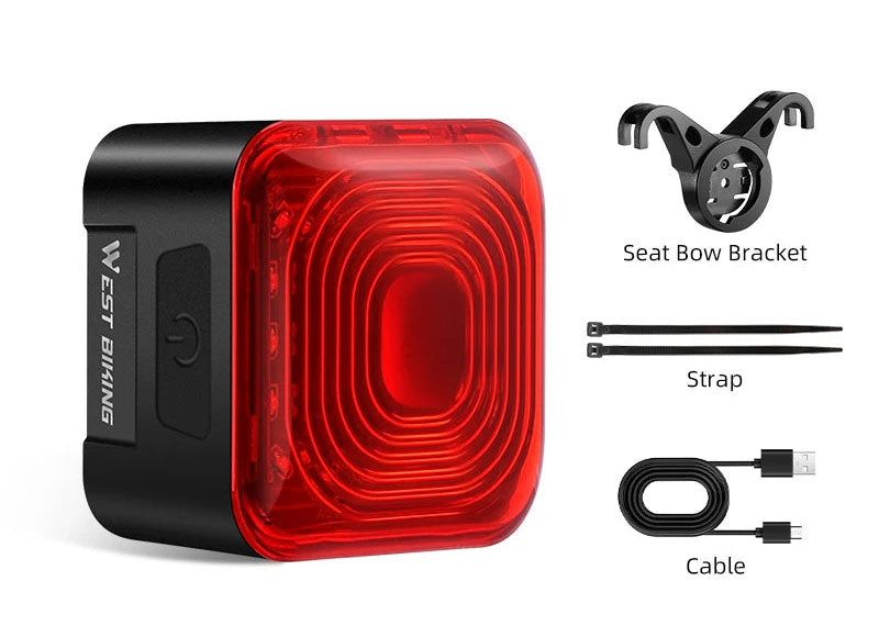 Smart Sensing Bike Tail Light - IPX5 Waterproof, Type-C Charging