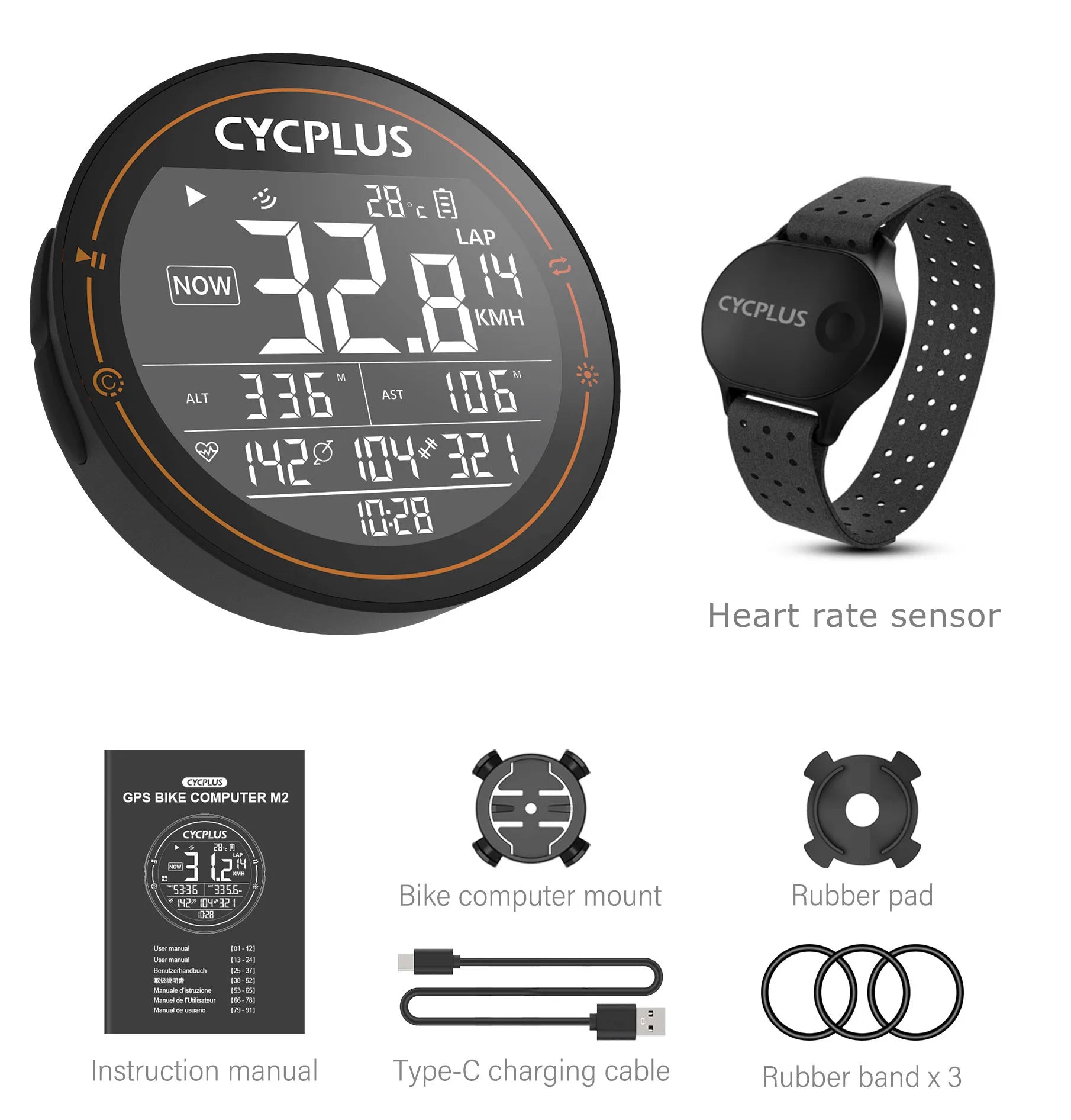 M2 GPS Bicycle Computer - Waterproof Speedometer with Bluetooth and ANT+