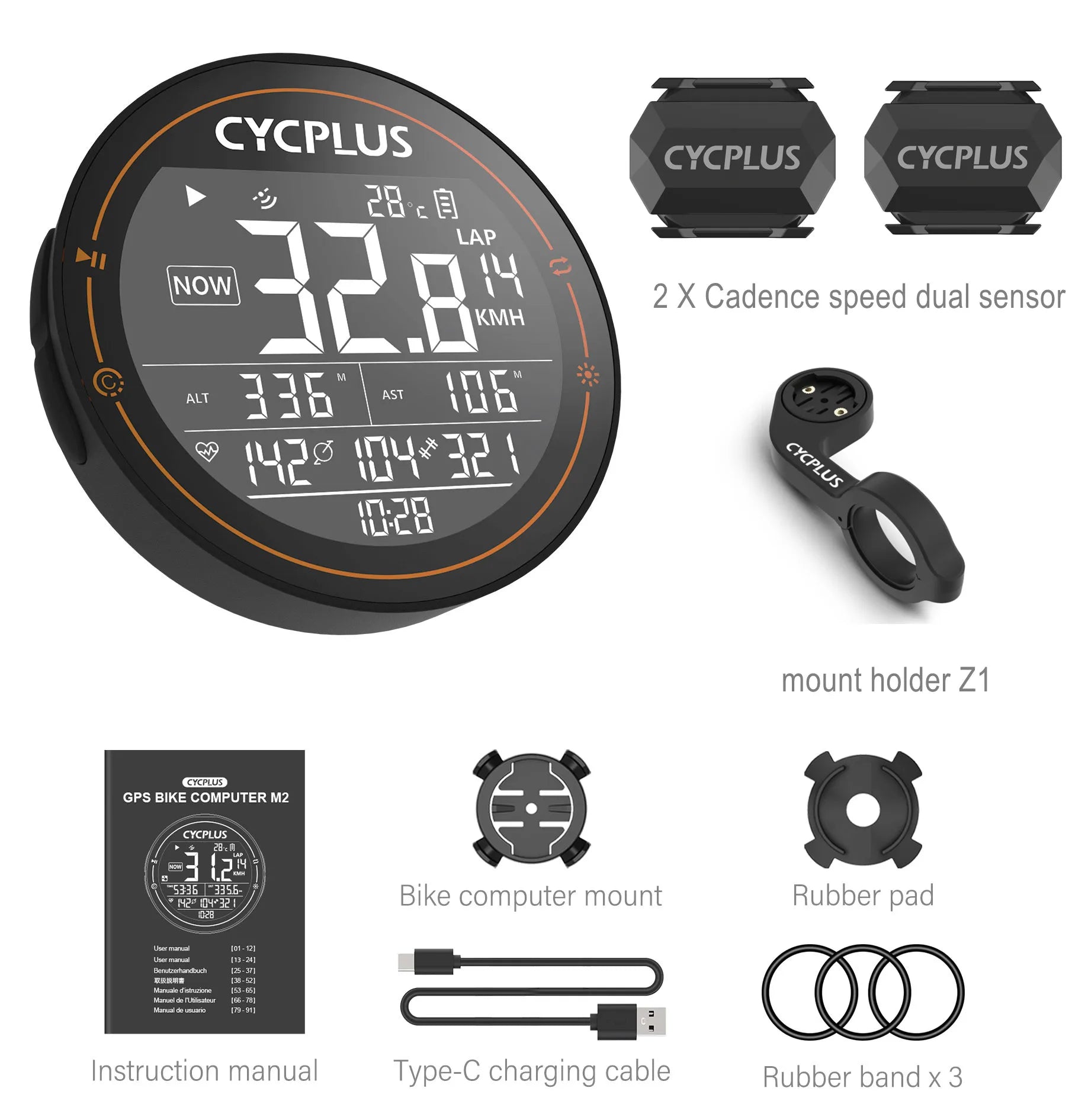 M2 GPS Bicycle Computer - Waterproof Speedometer with Bluetooth and ANT+