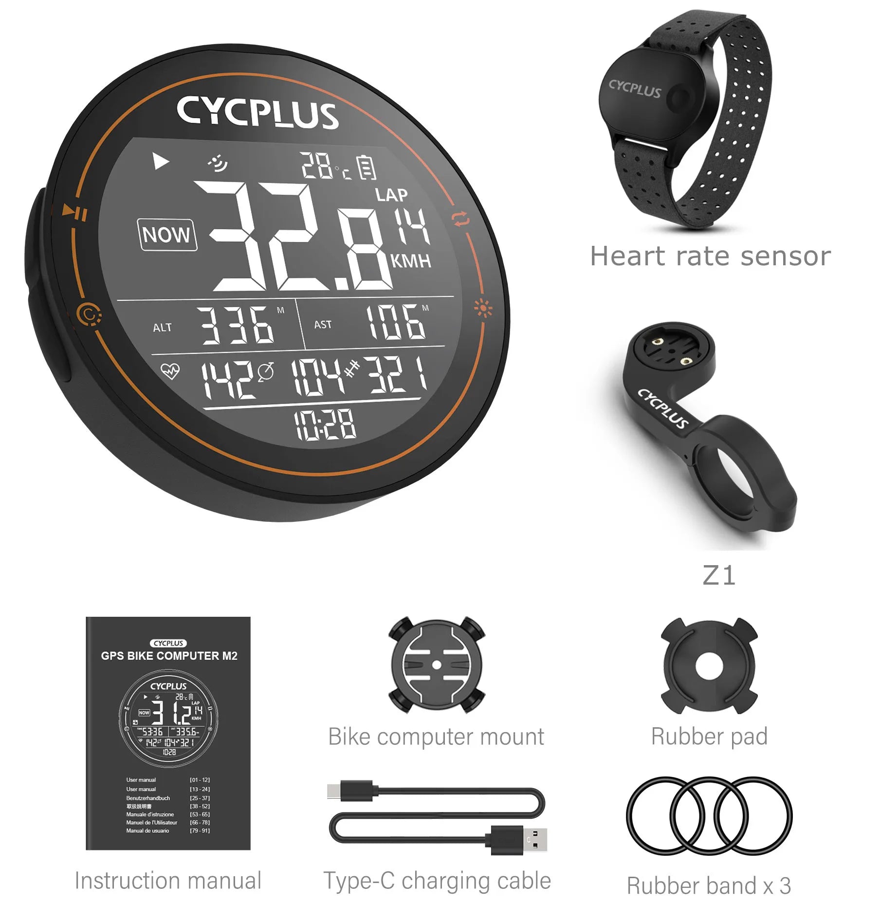 M2 GPS Bicycle Computer - Waterproof Speedometer with Bluetooth and ANT+