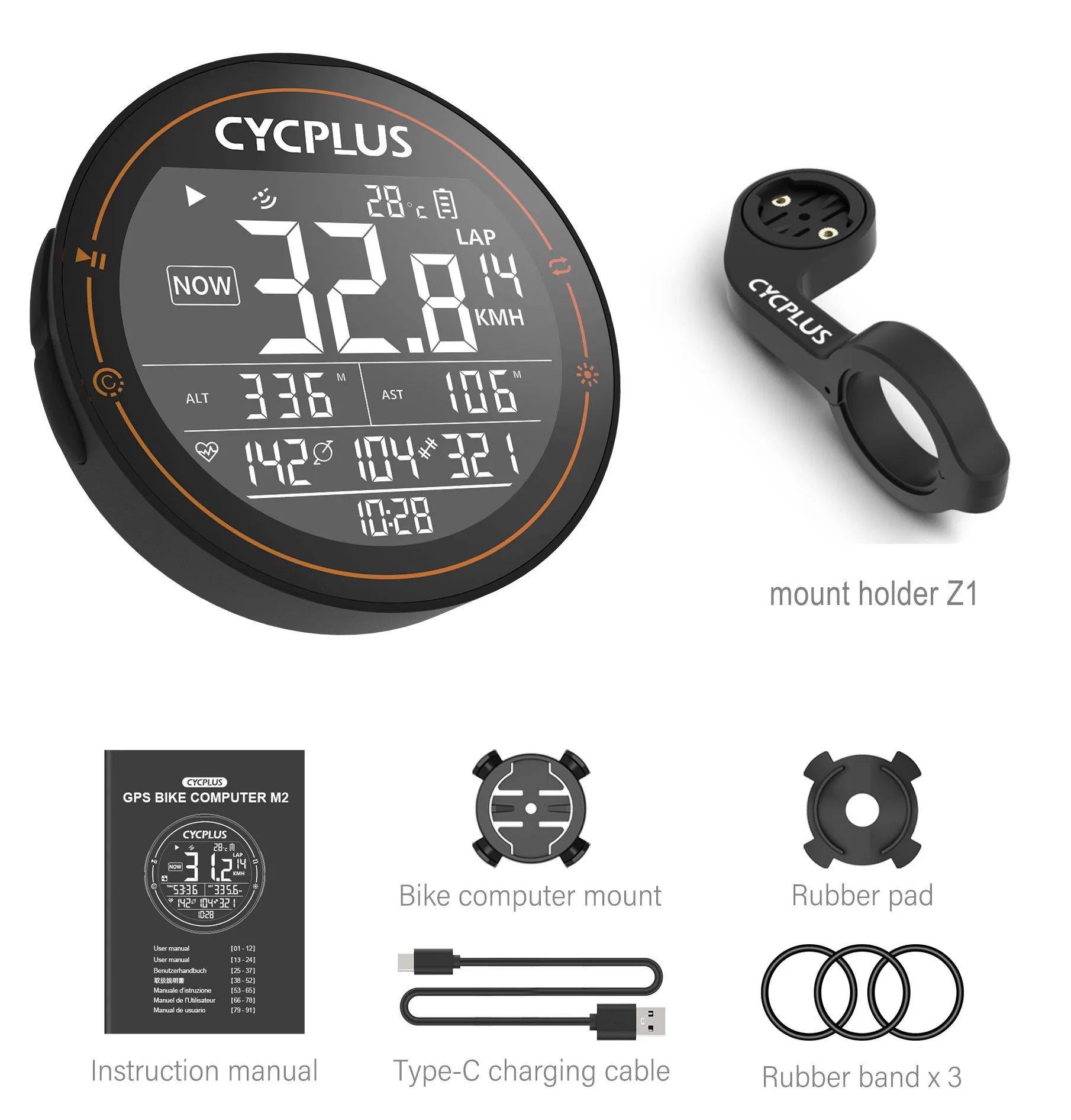 M2 GPS Bicycle Computer - Waterproof Speedometer with Bluetooth and ANT+