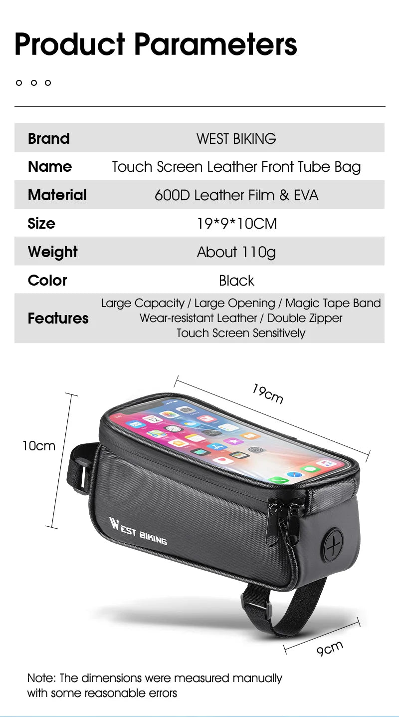 Waterproof Bicycle Front Frame Bag - 7 Inch Touch Screen Phone Holder