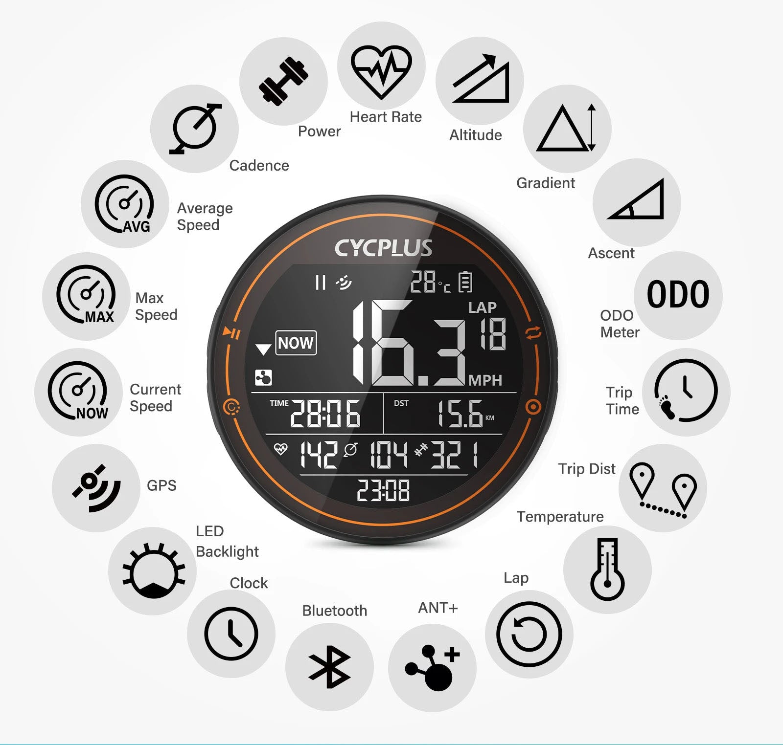 M2 GPS Bicycle Computer - Waterproof Speedometer with Bluetooth and ANT+